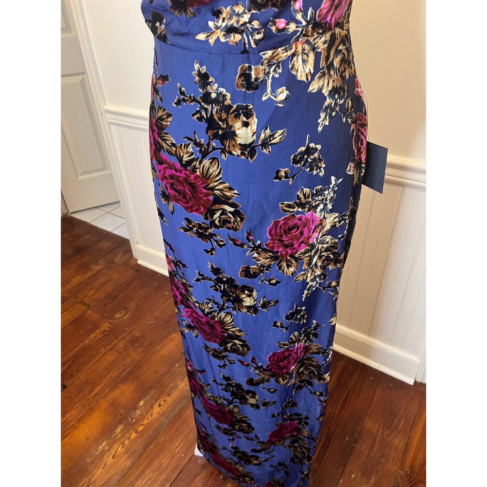 Lulus Navy Blue Floral Burnout Velvet Cowl Neck Maxi Dress Slit NWT Size S - Picture 9 of 14